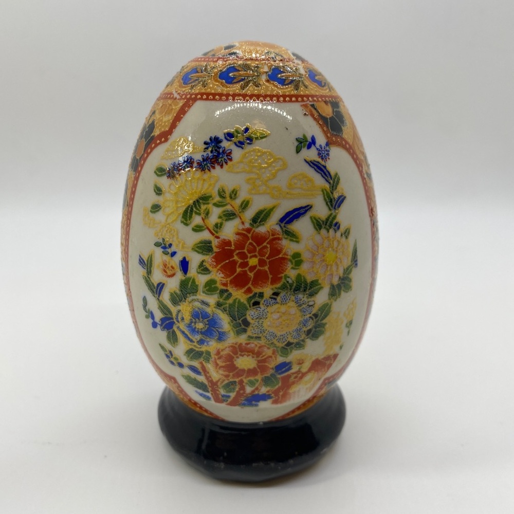 Vintage Hand Painted Porcelain eggs, peacocks geisha's flowers gold trim‎